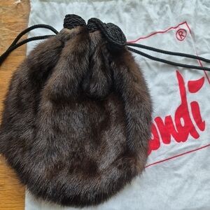 Mondi Brown Fur Drawstring Bag